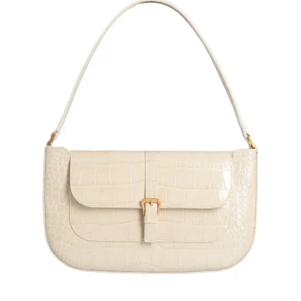 By Far Miranda Elegant Cream Croc-Embossed Shoulder Bag